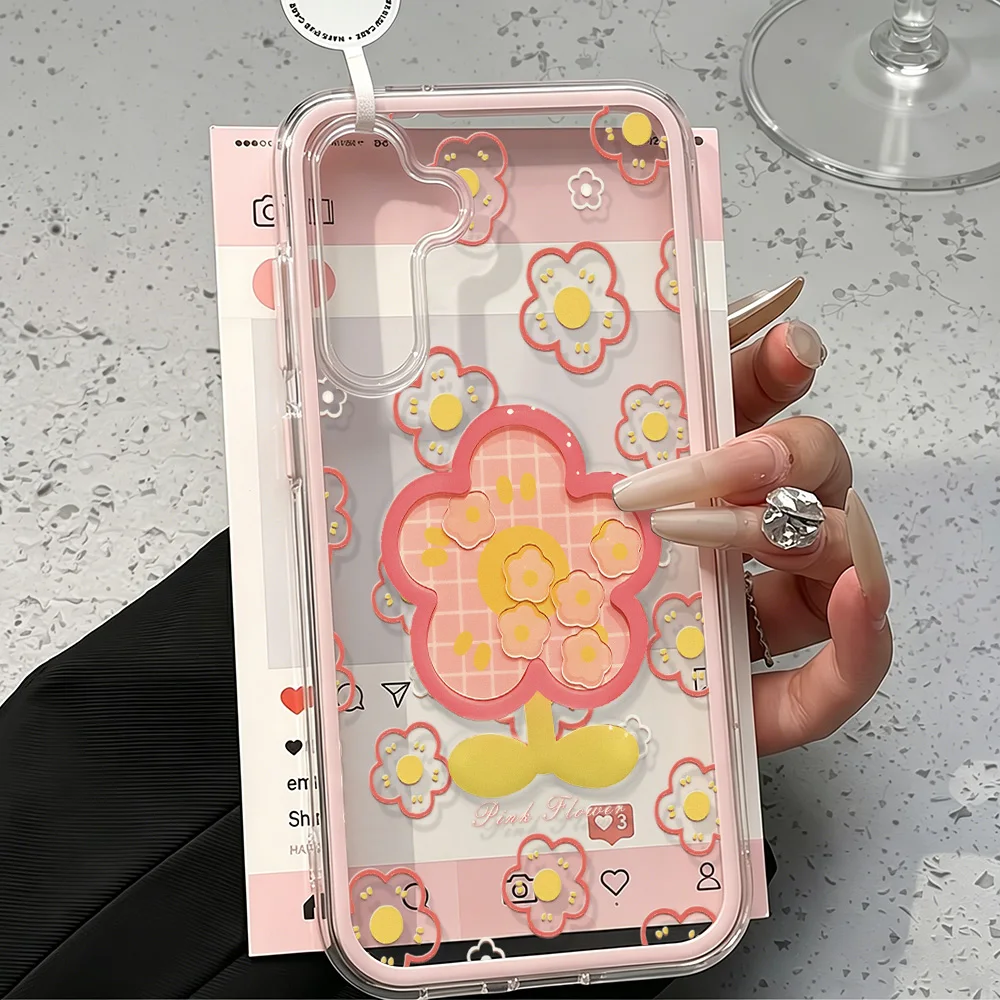 Ins Grid Sunflower Phone Case For Samsung S26 Ultra S25 S24 S23 S22 Ultra Plus A57 A37 A36 A55 A54 A36 A35 SIlicone Soft Cover
