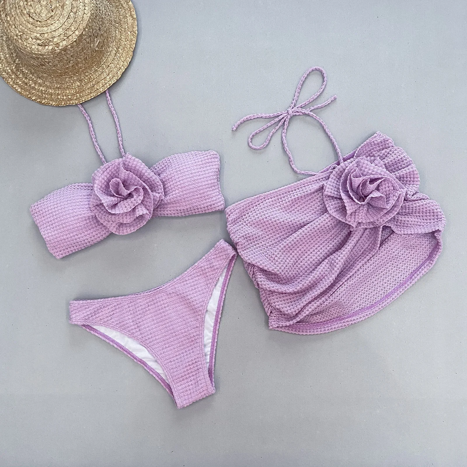 2025 nuevo Bikini estampado conjunto de Bikini de moda traje de baño y cubierta con falda ajustada vendaje de mujer verano playa lujo elegante