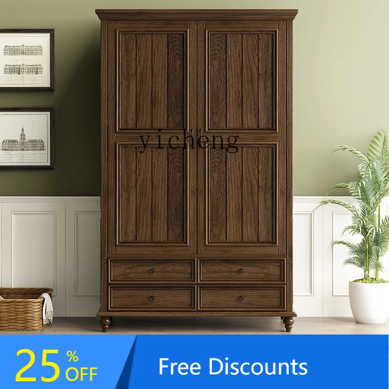 

American pastoral modern imitation wardrobe solid wood bedroom furniture wardrobe locker floor-to-ceiling cabinet