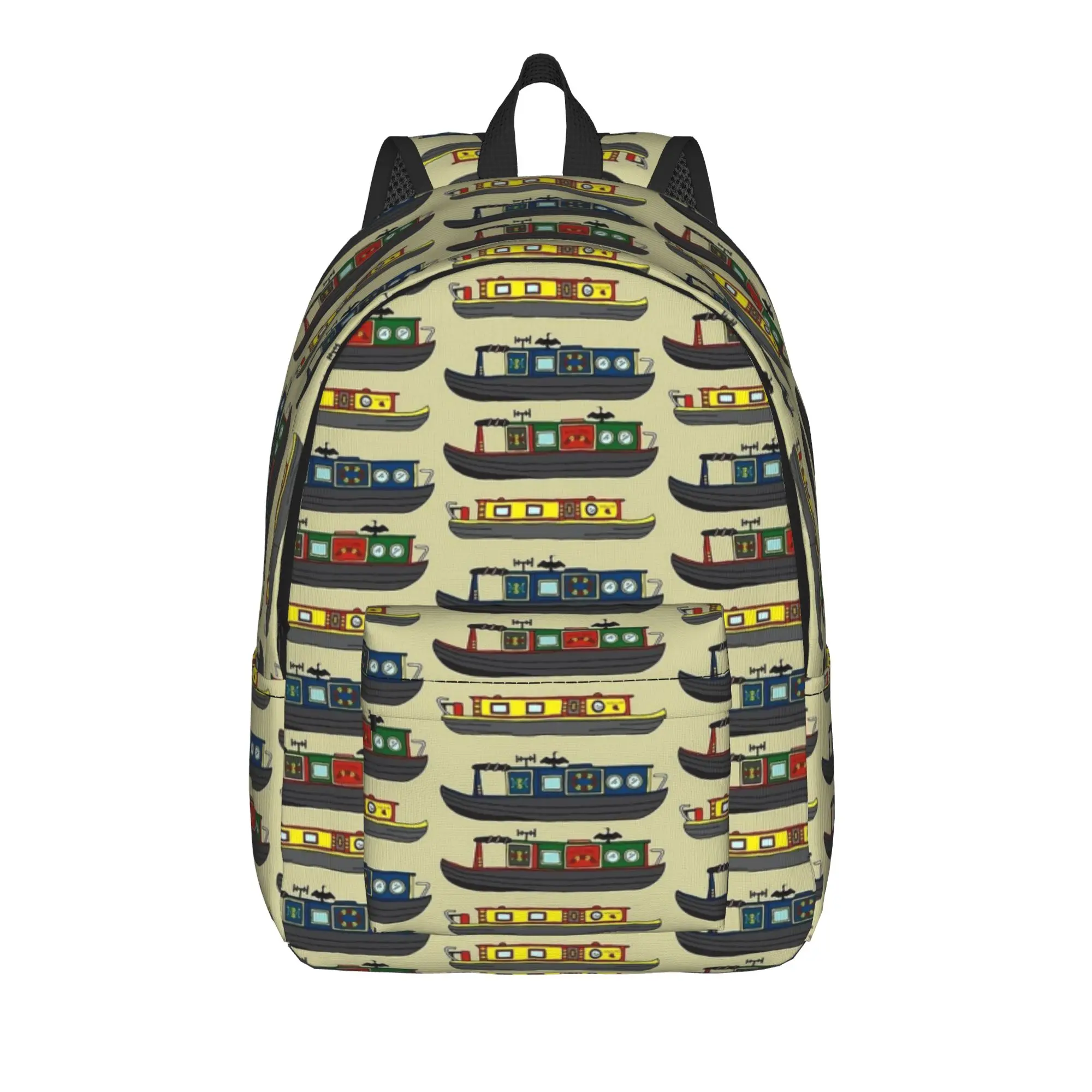 Colourful Canal Narrowboats Backpack Male  Soft Backpacks Polyester Fun School Bags Travel Custom Rucksack