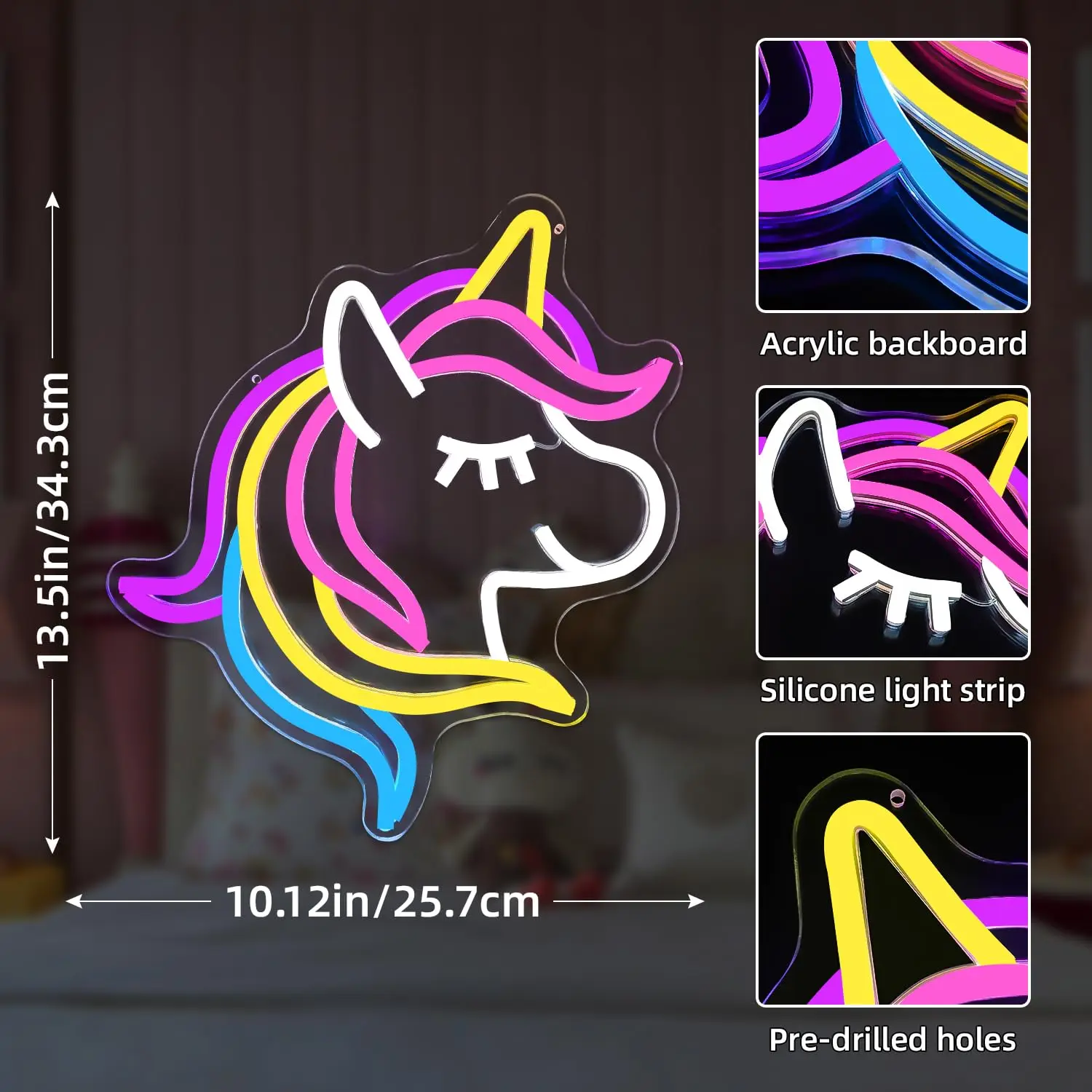 Unicorn Neon Sign LED USB Dimmable Wall Light for Nursery, Playroom, Bedroom & Party Decor