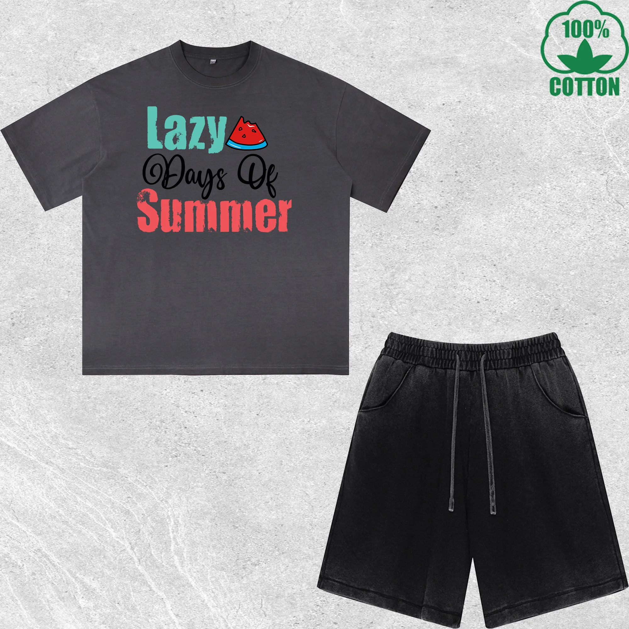 

Lazy Days of Summer Printed Dirty Wash T-Shirt Shorts Set Multicolor Combo Loose Trendy Fashionable 100%Cotton