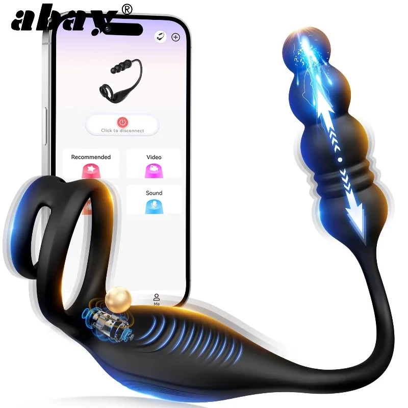 アプリ制御男性用ペニスリング、前立腺マッサージ器、アナルプラグ、コックリング、伸縮式アナルバイブレーター、ゲイ向け大人用男性用セックストイ