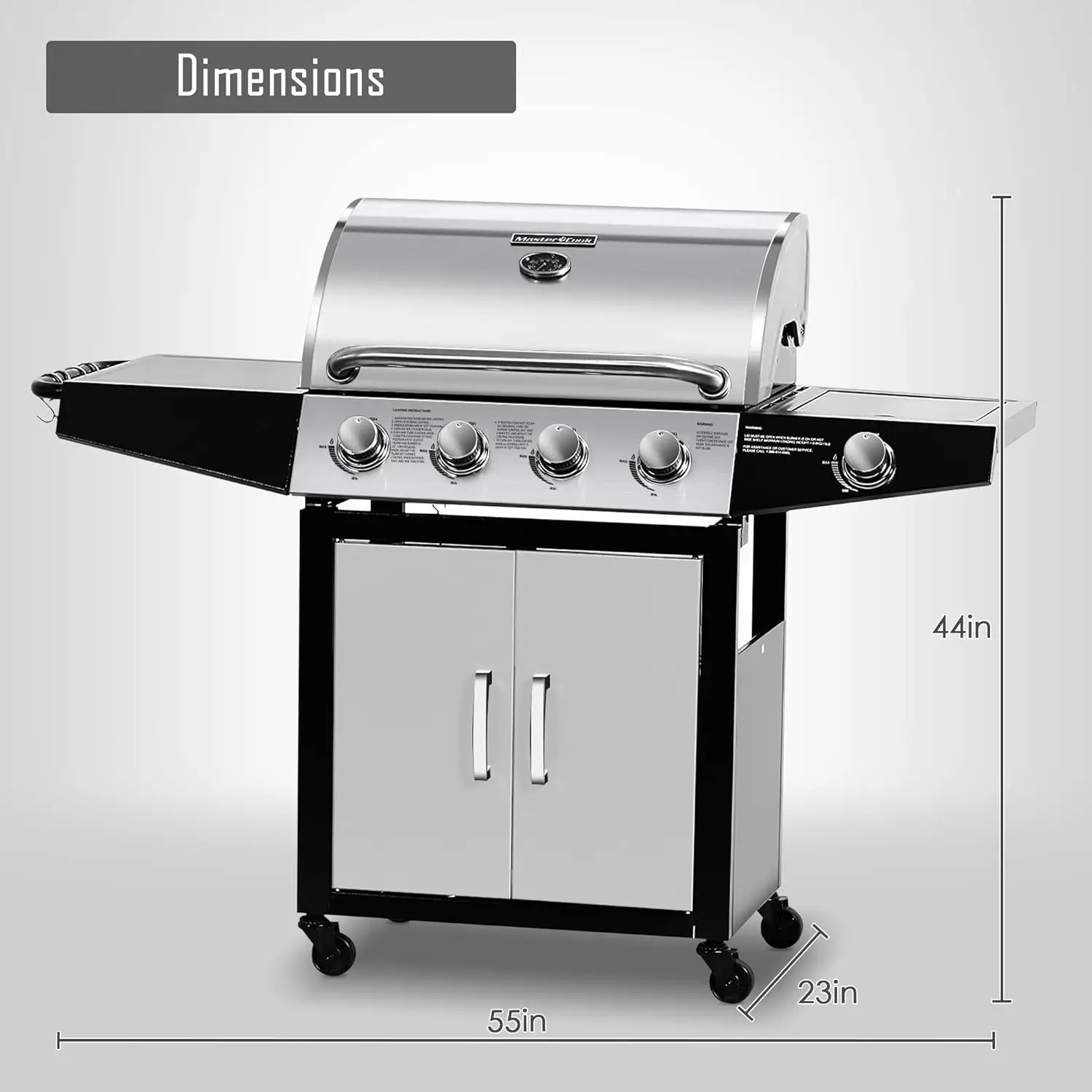 BBQ 4-Burner Cabinet Style Grill Propane with Side Burner, Stainless Steel