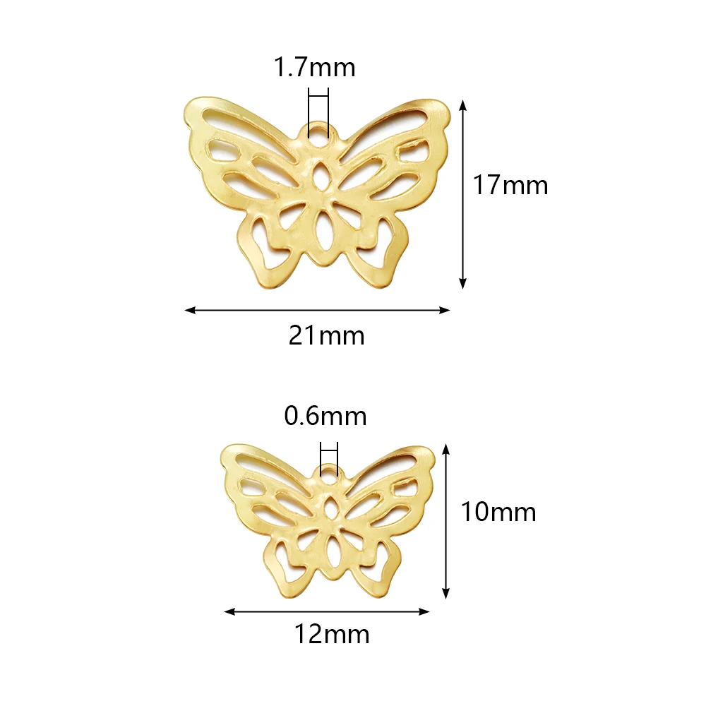 50pcs/lot 12X10/21X17mm Iron Hollow Butterfly Charms Accessories for DIY Jewelry Making Home Decoration Hair Accessory Supplies