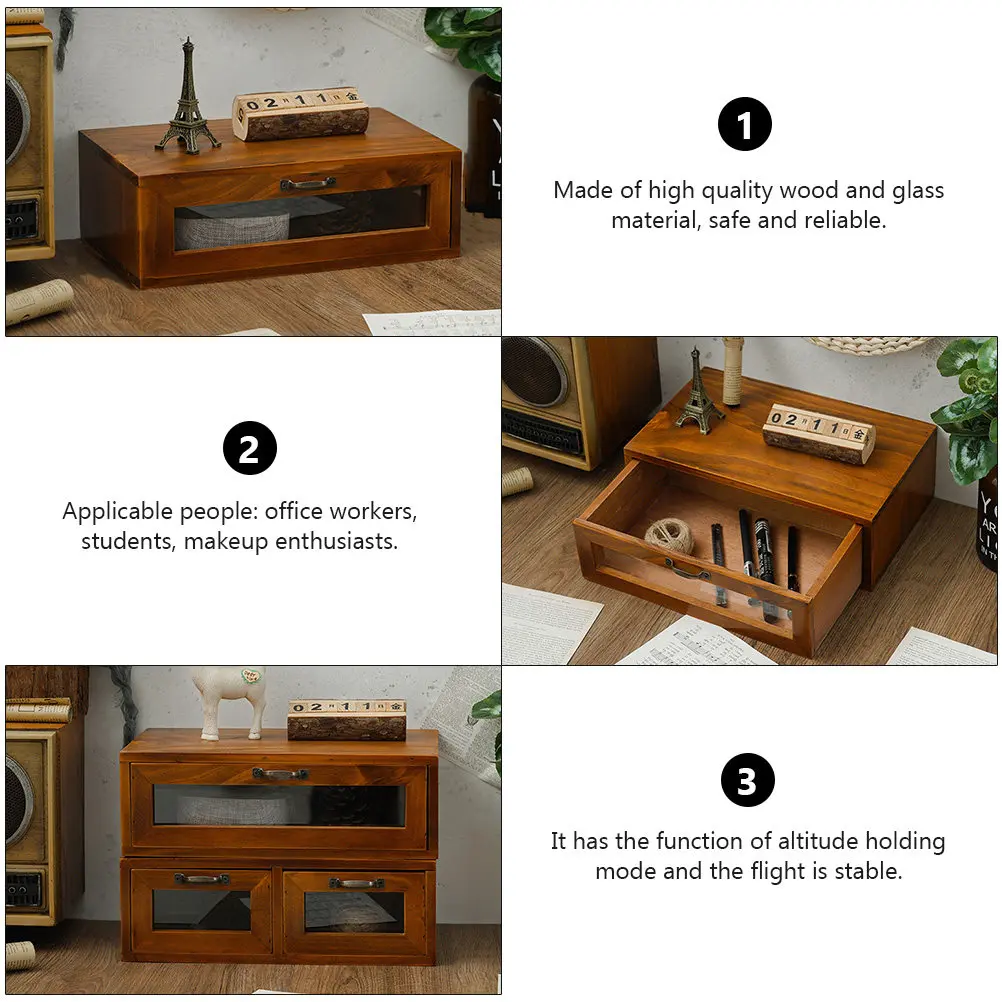 

1Pcs Elevated Desktop Storage Box Vintage Style Laptop Stand with Acrylic Drawer for Cosmetics Stationery Office Supplies