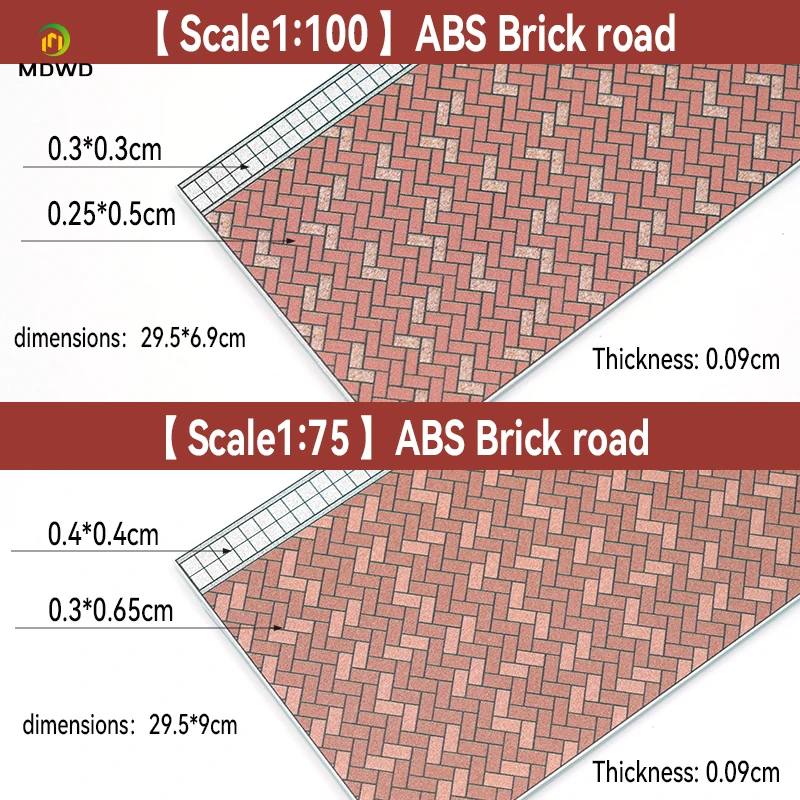 1:87/100/150/200 مقياس الرصيف نموذج لوحات الطوب الأرضي مربع متداخل الطوب الأحمر المعماري اليدوية لتقوم بها بنفسك تخطيط القطار