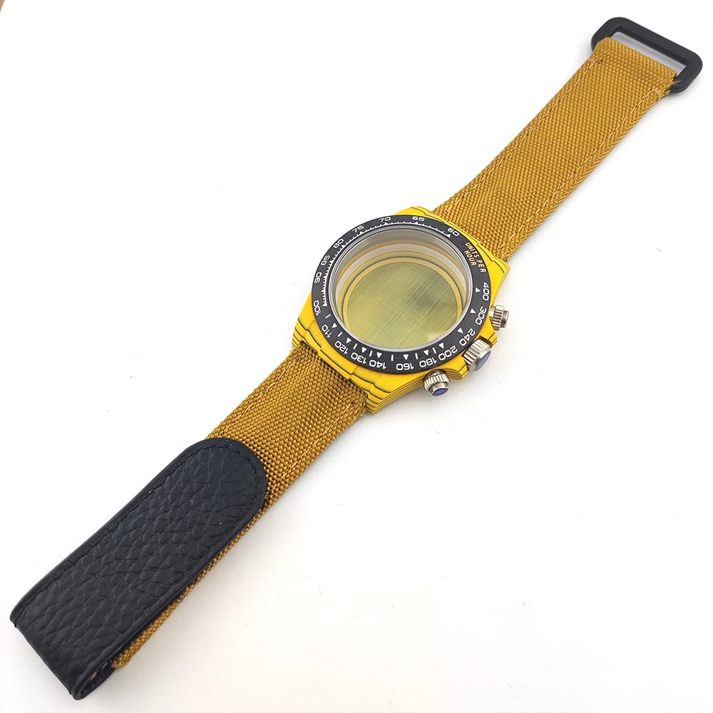 watch VK63/4130 case Carbon Fiber Chronograph Watch Case Replacement Durable Scratch Resistant Watch Mod Shell with Nylon Strap
