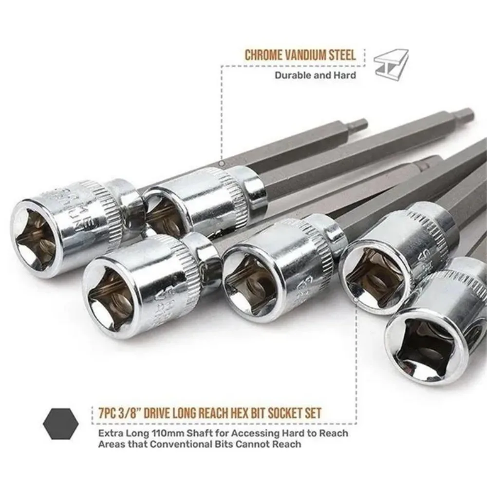 7 pçs hex soquete adaptador bit conjunto 3/8 extra longo impacto driver chave de soquete broca adaptador ferramentas