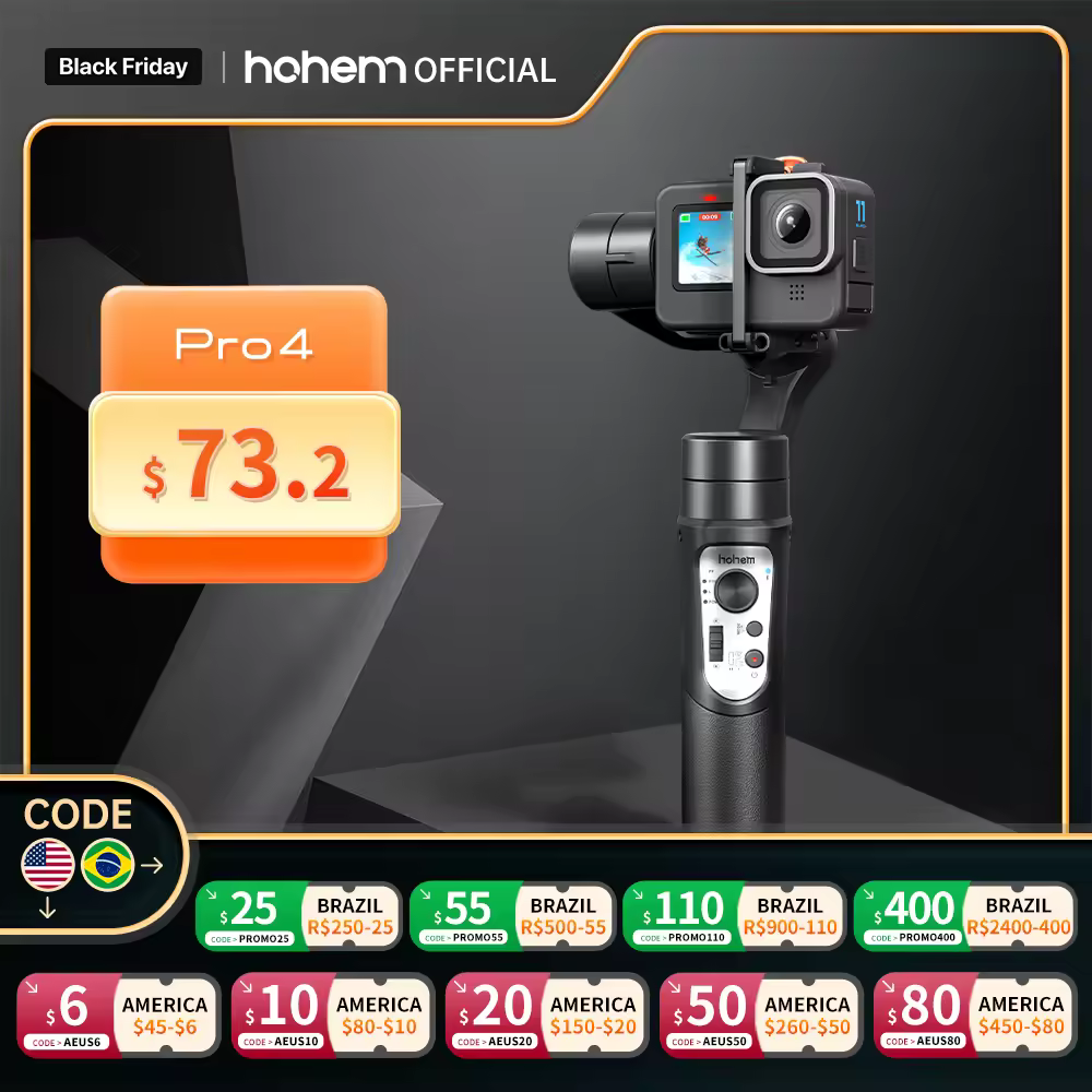 Официальный стабилизатор Hohem iSteady Pro 4 для GoPro 12/11/10/9/8/7/6 и экшн-камер DJI OSMO Insta360 One R с 3-осевым ручным управлением.