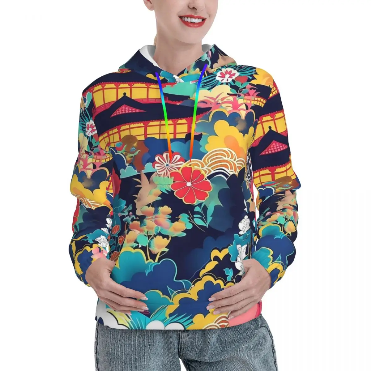 

Vintage Japanese Art Streetwear Hoodies Winter Flower Print Trendy Hoodie Unisex Oversized Casual Classic Sweatshirts