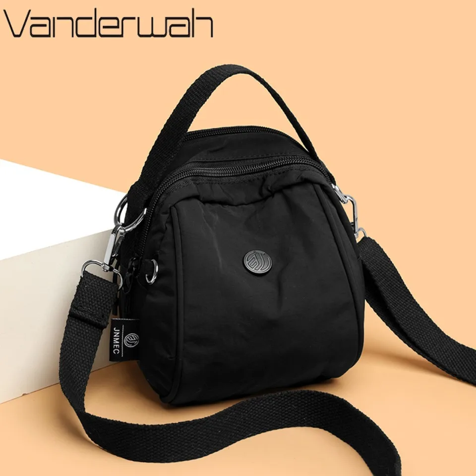 

Fashion Solid Color Nylon Shoulder Bag Water Resistant 2 Layers Multi Pocket Mini Crossbody Bag Suitable for Outdoor Cycling
