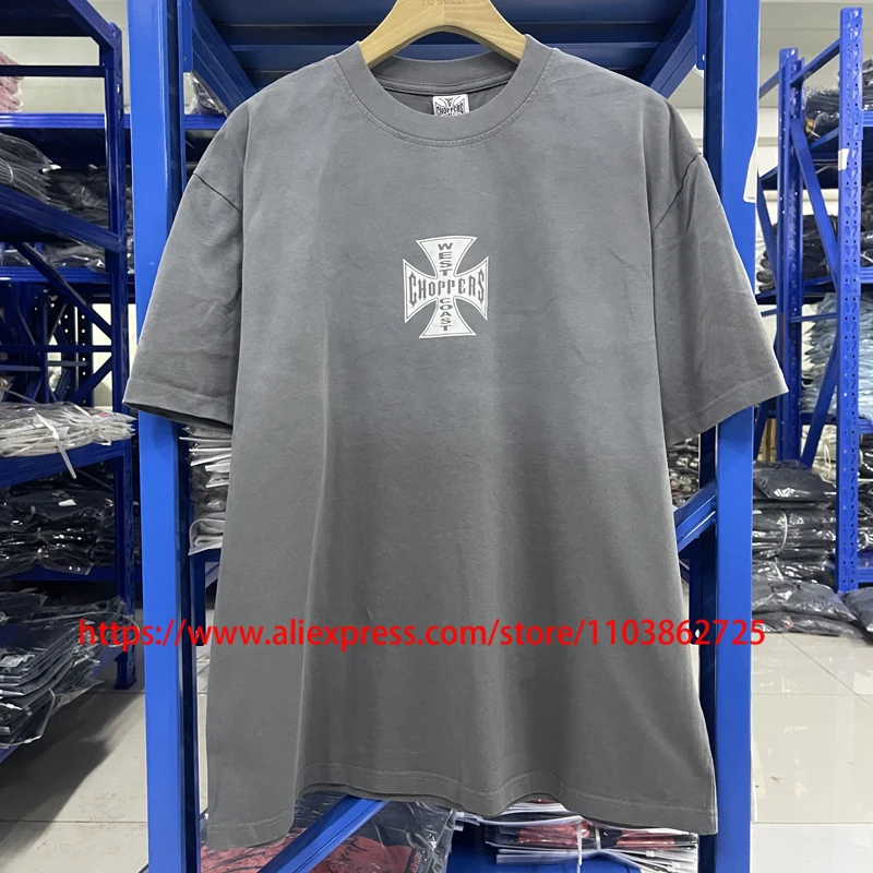 

Fashion Vintage Wash Grey West Coast Short Sleeve High Quality Crack Logo Print Hip Hop Do Old West Coast T-shirt