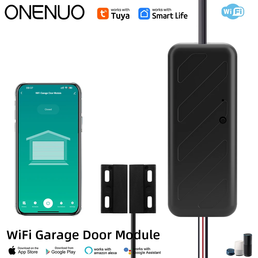 ONENUO Tuya WiFi Smart Garage Door Opener Controller Motorized Door Opener Wireless Remote Works With Voice Control Alexa Google