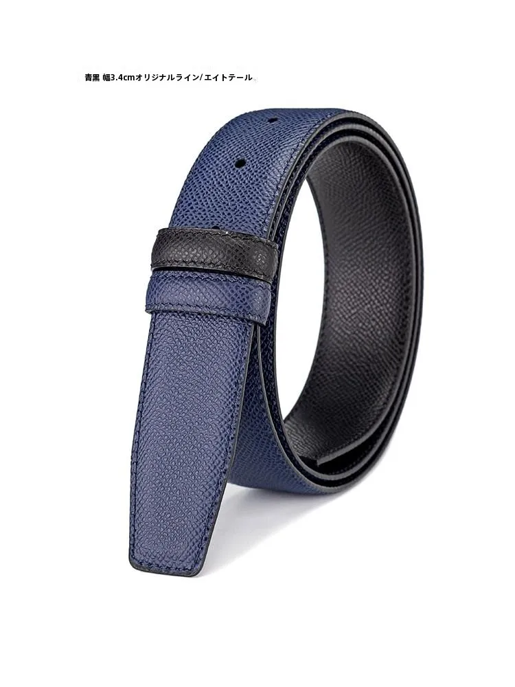 ファッショナブルなミニマリストメンズ両面トップレイヤー牛革ベルトスムースバックルホールパンチングヘッドレスベルトボディ34