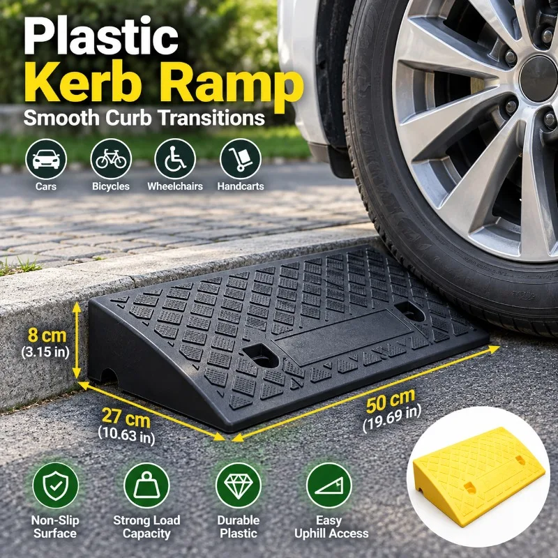 1/2PCS 80mm Plastic Kerb Ramp Non-Slip Threshold Ramp for Car Bicycle Wheelchair, Portable Curb Ramp for Smooth Transitions