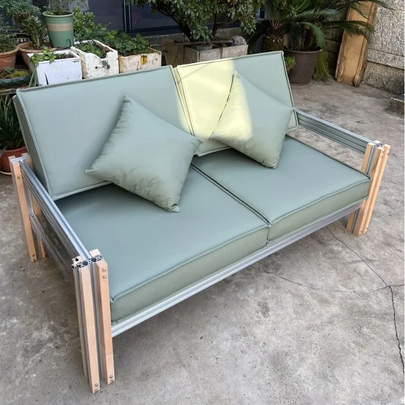 

Medieval aluminum profile seat, double seat sofa, living room leather sofa