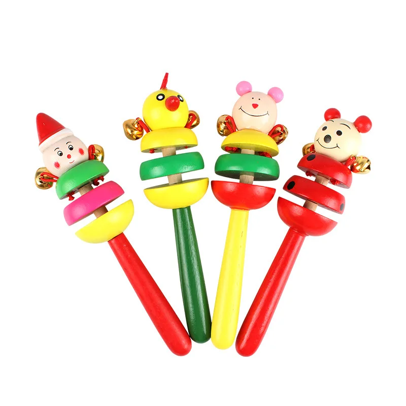 Creative Baby Animal Hand Rattles Children's Wooden Cartoon Animal Rattles Baby Early Learning Puzzle Musical Instrument Toys