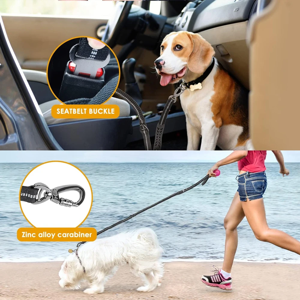 Double Handle Retractable Dog Leash Reflective Elastic Dog leashes for Pet Running Training Large Dog Leash Car Seatbelt Buckle