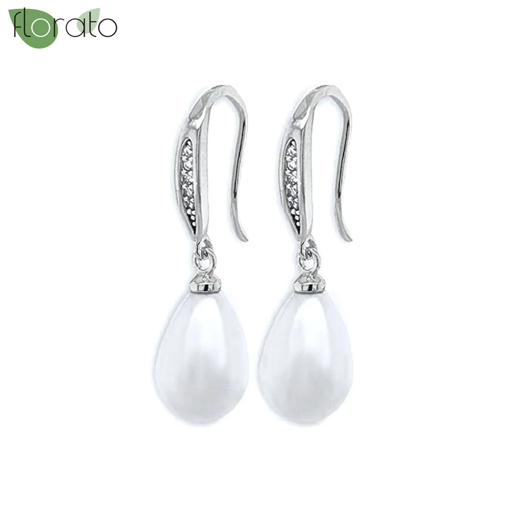 925 فضة إبرة موضة محاكاة أقراط اللؤلؤ للنساء رائعة قطرة الماء قلادة أقراط مجوهرات الزفاف