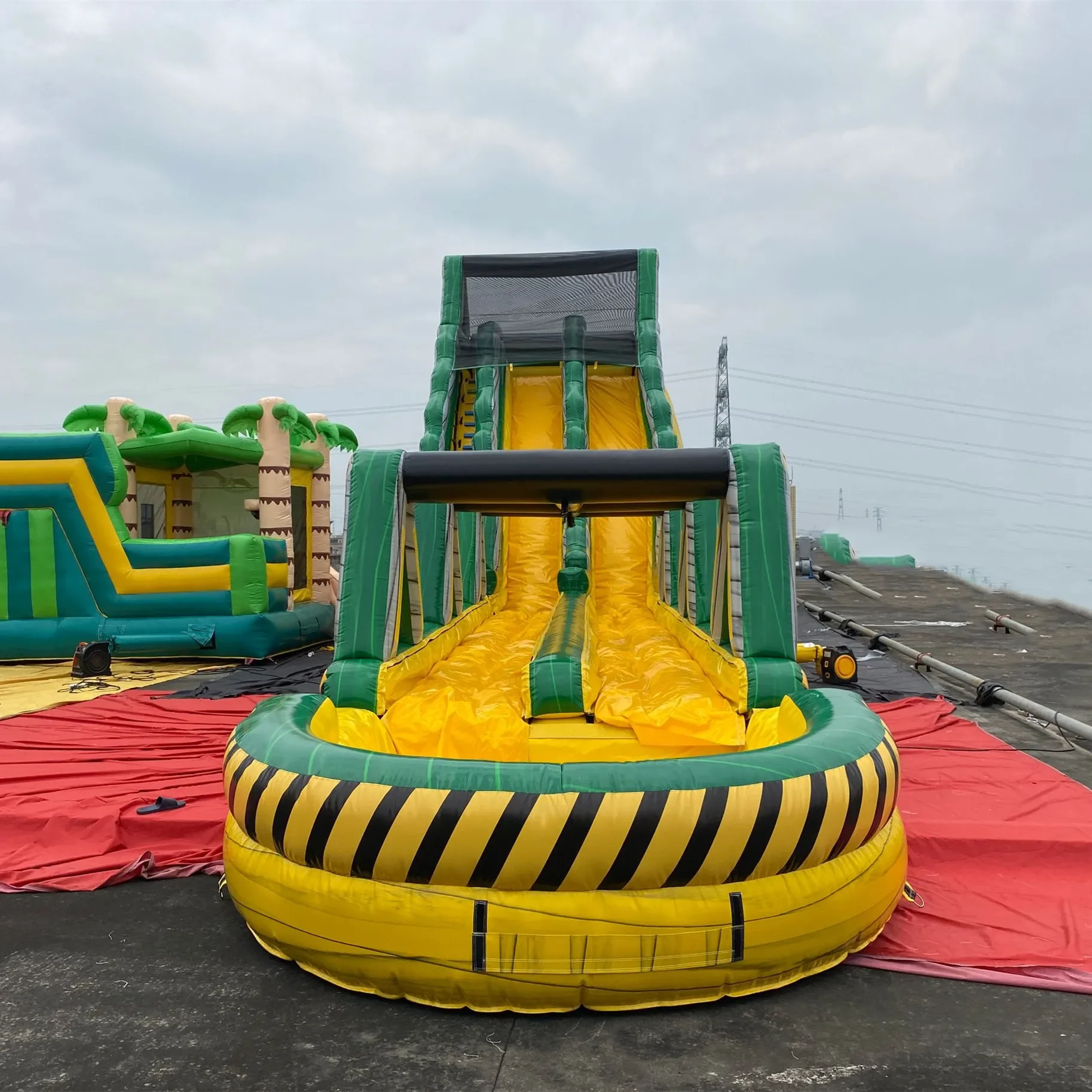 65 ft Blazing Tropic 2 Lane Run N Splash Combo inflatable slides inflatable water slide with pool for adults water slide park