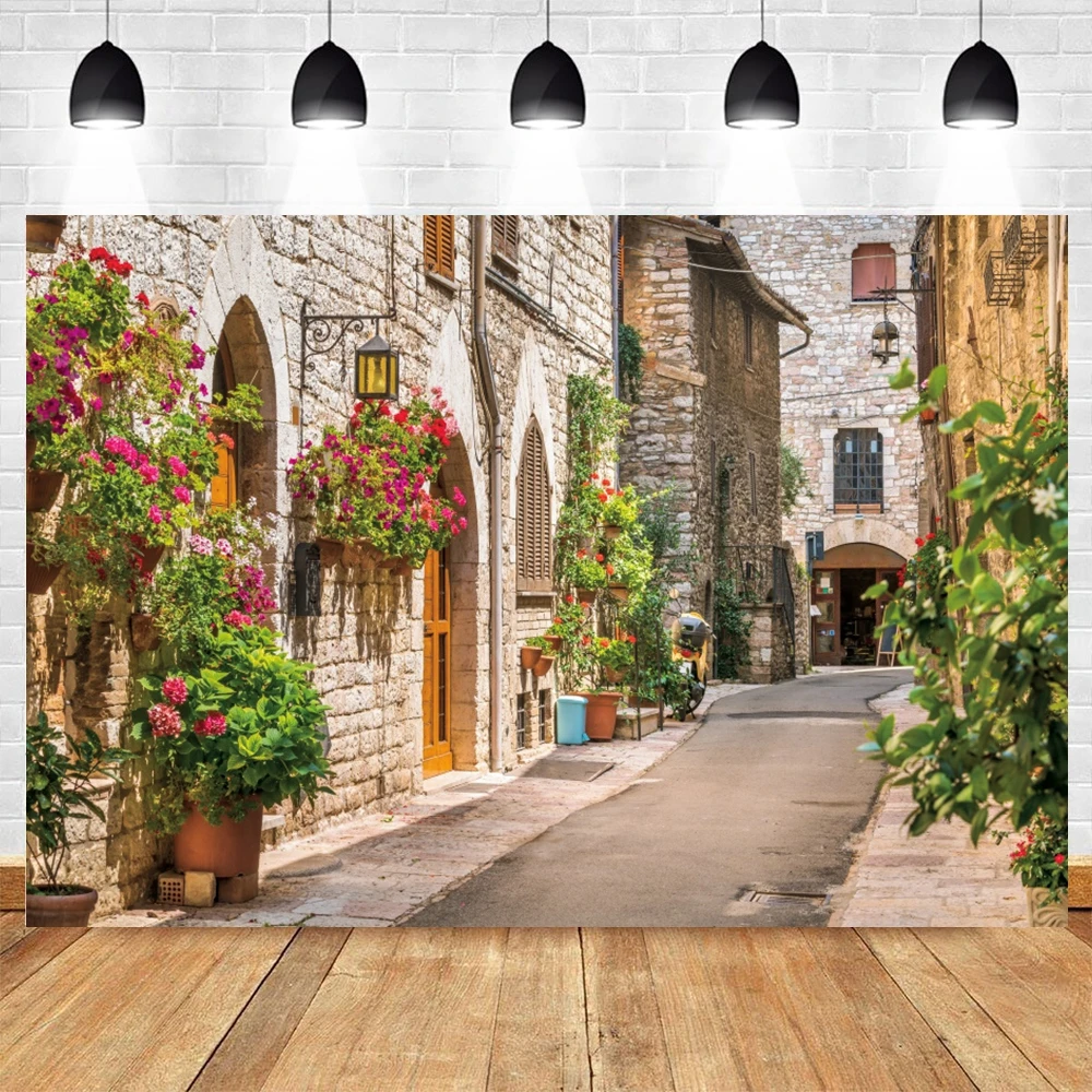 Italian Wedding Backdrop European Travel Downtown Street Vintage Buildings Sunshine Honeymoon Vacation Photography Background