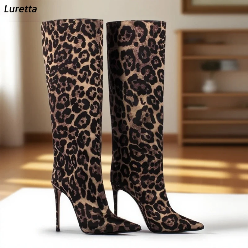 

Women's Leopard Print Boots - Knee High Length-High Heel-Pointed Toe - Fashionable Animal Print Boots Ladise Plus US Size 35-47