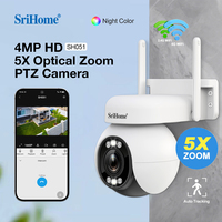 Srihome 4MP 5X Optical Zoom PTZ Camera 2.4G/5GWIFI Onvif Two Way Audio Starlight Color Night Vision IP65 Waterproof Outdoor