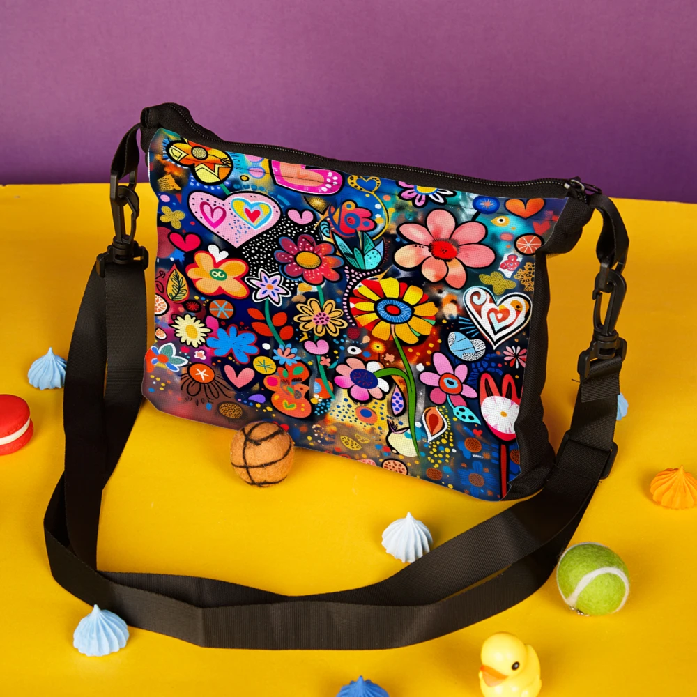 1pc Colorful Floral Heart Pattern Crossbody Bag Multicolor Print Shoulder Bags For Women Casual Travel Shopping Everyday Use