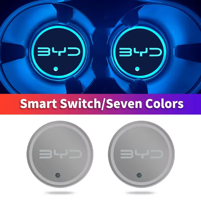 

2pcs LED Car Luminous Coaster Cup Holder Anti-slip Mat Accessories For BYD Atto 3 Yuan F3 E6 F0 G3 I3 Plus Ea1 Song Max Tang Dmi