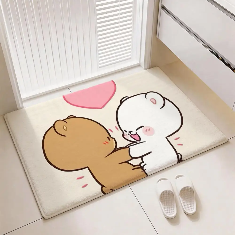 M-Milk and M-Mocha Bear Floor Mat Soft Thickened Flannel Door Mat Non-Slip Living Room Rug Home Decor