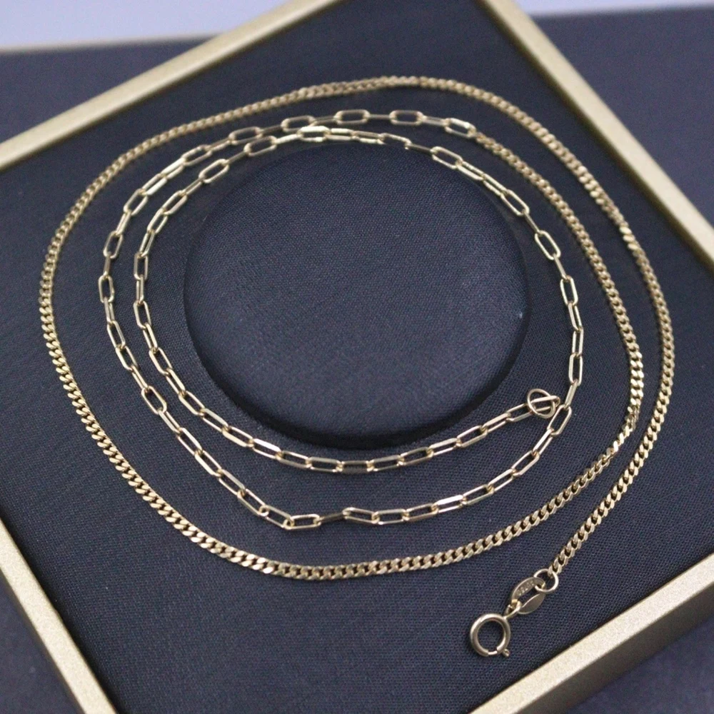 

Real Pure 18K Yellow Gold Chain Women Square Cable Wide O Curb Link Necklace 5.5g/60cm