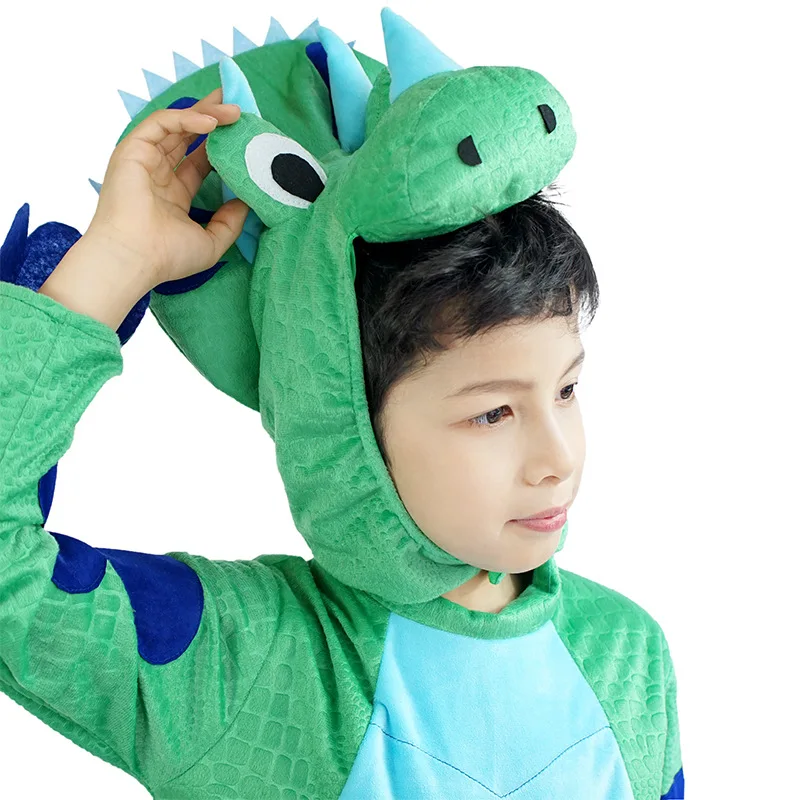 Mono verde de dinosaurios para niños y niñas, disfraz de animales para fiesta de Halloween, traje de juego de rol, Máscara