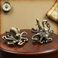Brass Octopus Home Decoration Antique Copper Animal Figurines Miniatures Desk Ornament Accessories Creative Table Tea Pets Craft