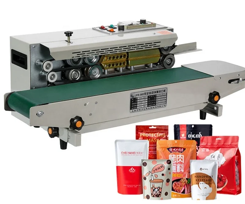 FR-900 Low Price Multi-function Foil Pouch Horizontal Plastic Bag Heat Sealer Automatic Date Printing Continuous Sealing Machine