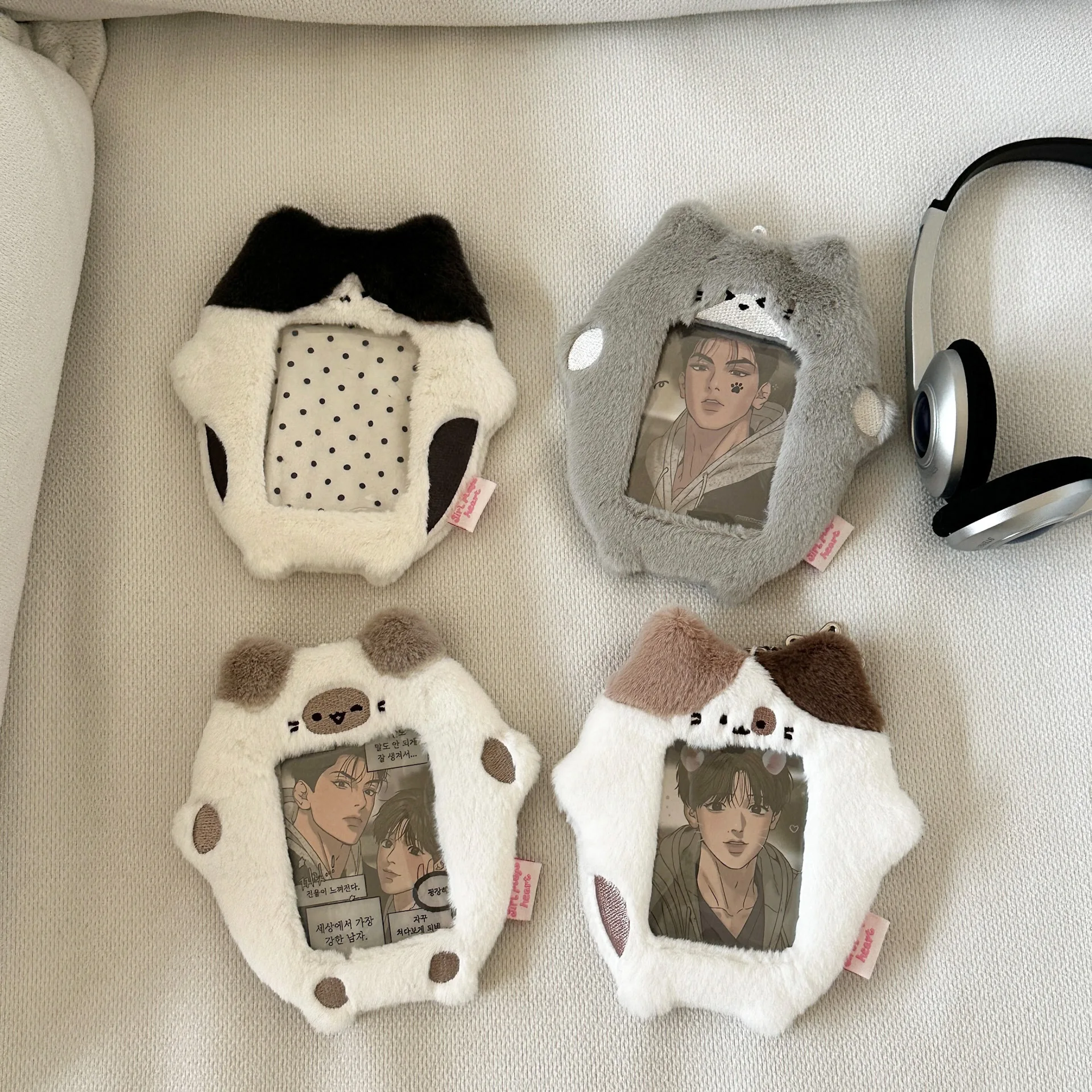 

MINKYS Cute Cat Fluffy 3 inch Kpop Photocard Holder Photo Card Holder Bag Pendant School Stationery