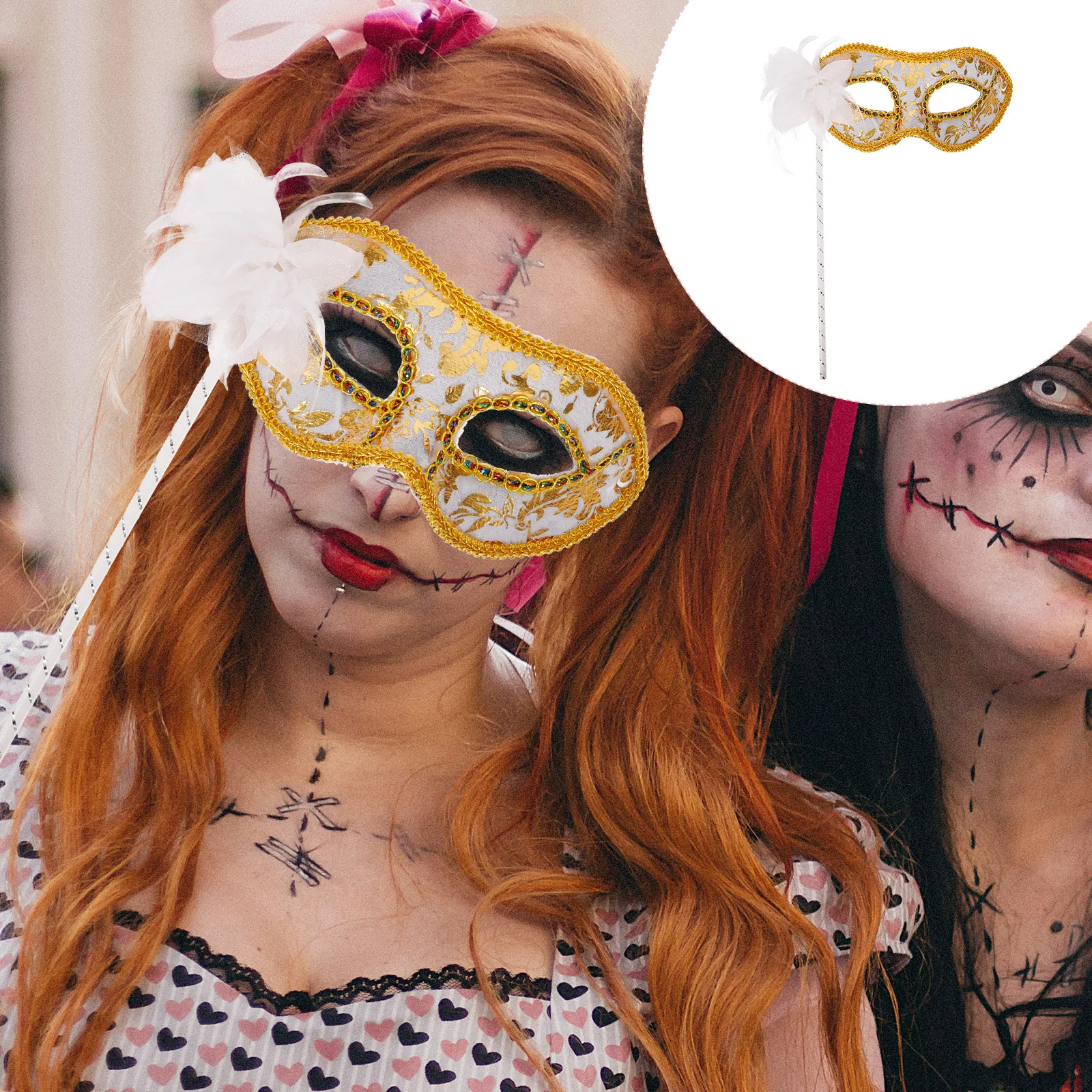 

Masquerade Mask Handheld Lightweight Durable Comfortable Electroplated Edge for Women Costume Party Prom Cosplay