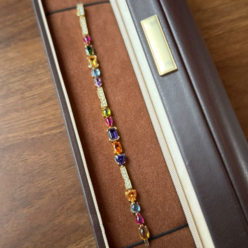 Bellux lab grown colorful sapphire gradient bracelet 925 sterling silver plated gold versatile vintage bracelet