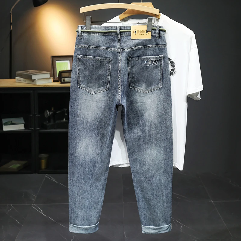 2024New Fashion Brand Jeans Men's Summer Thin Japanese Style Slim Fit Trendy Unique Waist Strap Matching Trousers