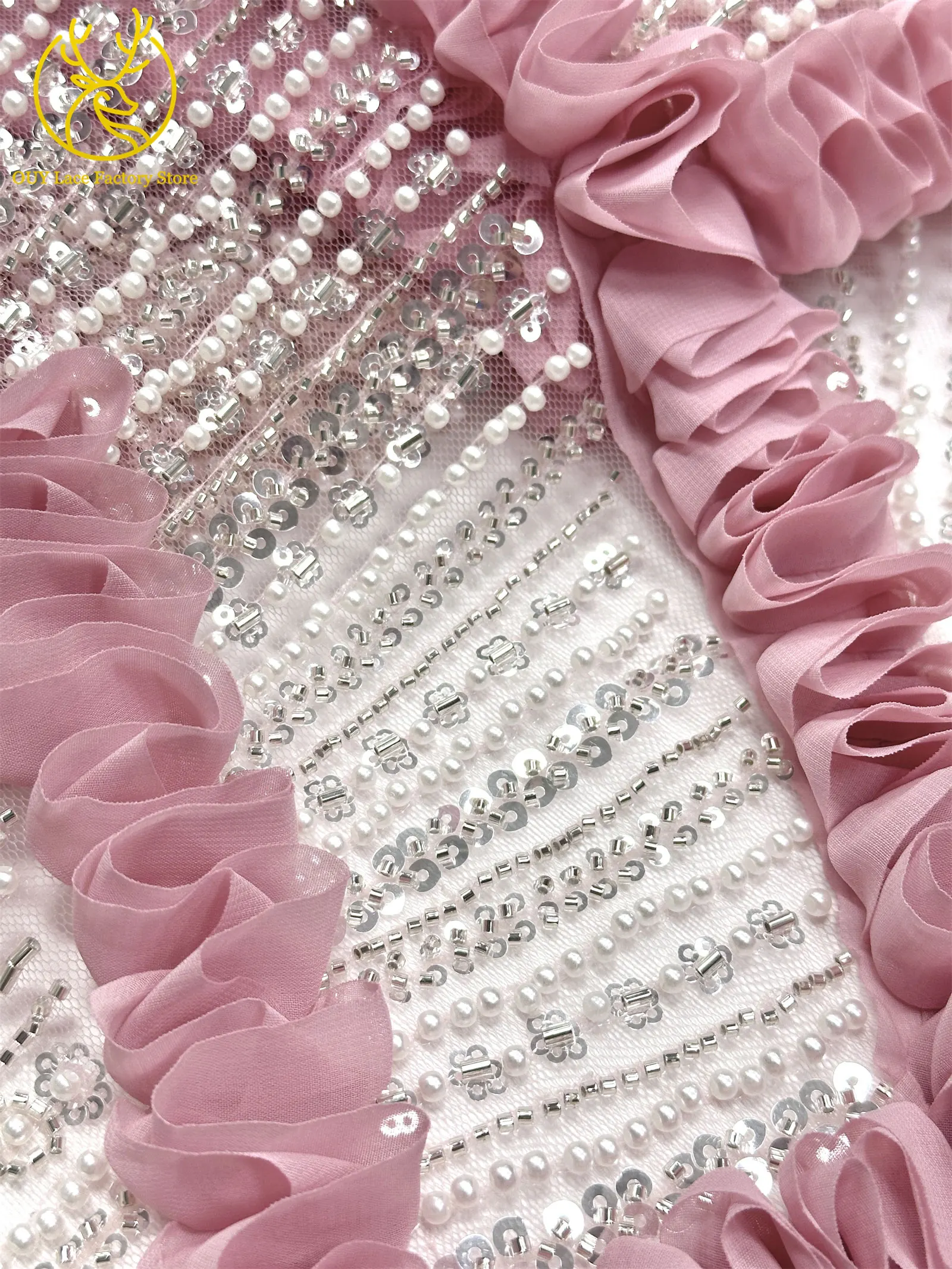 3D High-End Französischer Mesh-Stoff mit Stickerei und Perlen, Spitzenstoff 2026, Hochwertiger Afrikanischer Pailletten-Tüll für Hochzeitskleider zum Nähen – Detail 13