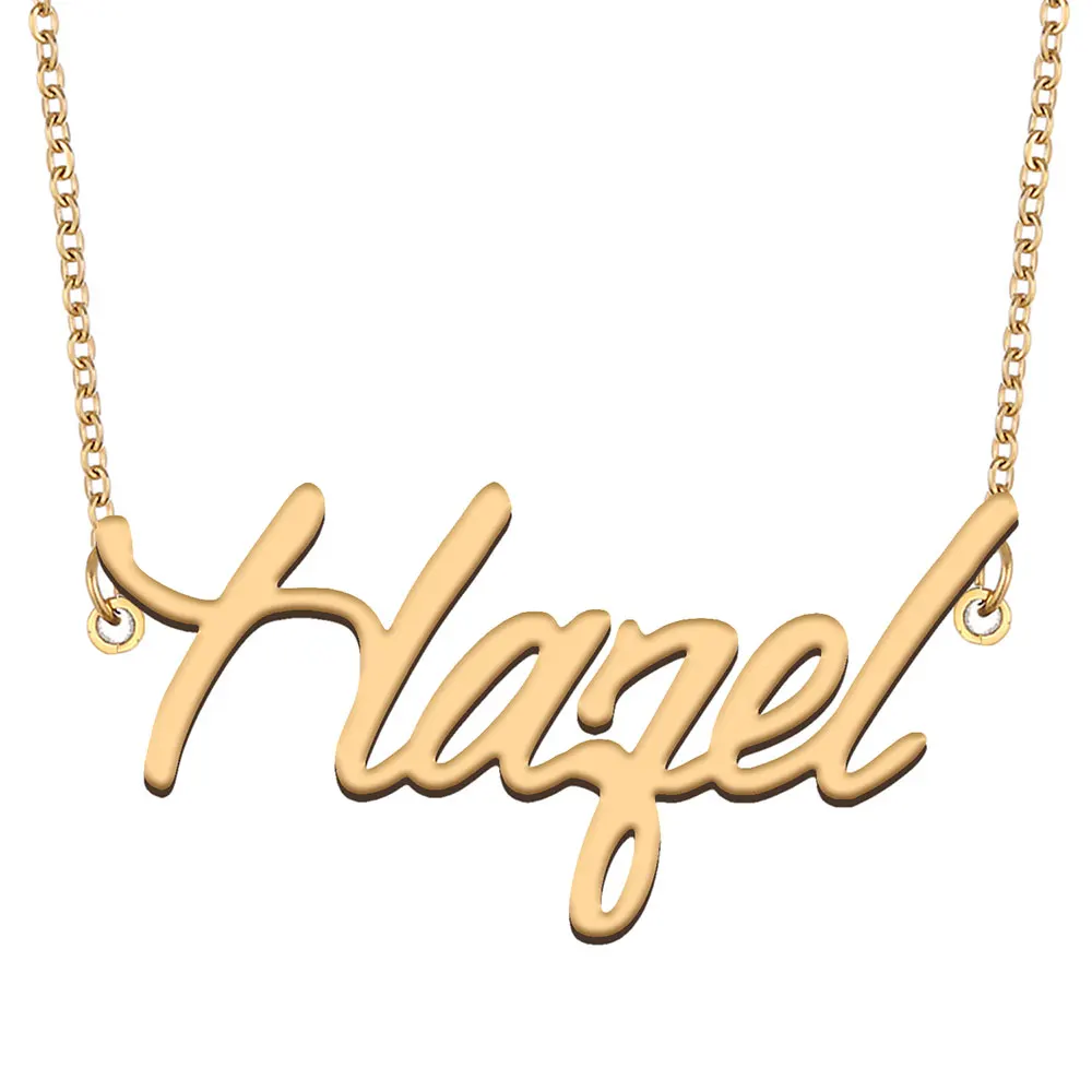 

Hazel Name Necklace for Women Stainless Steel Jewelry Gold Color Nameplate Pendant Collares Para Mujer Letters Choker