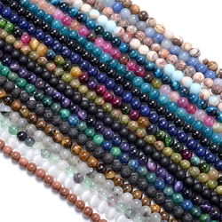 Cuentas redondas naturales de amazonita, Ojo de gato, bronce azul turquesa, espaciador de piedra suelta para la fabricación de joyas, pulsera DIY, accesorios de gemas