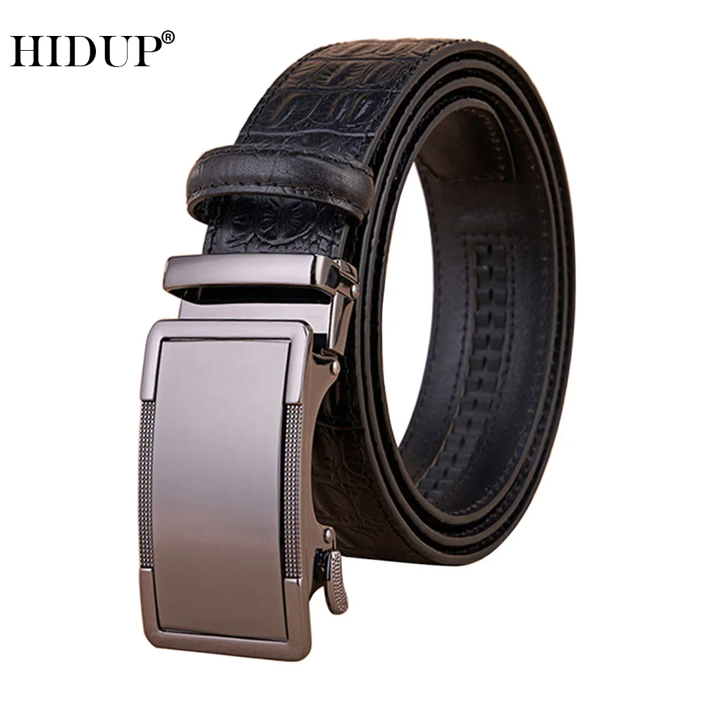 

HIDUP Men's Pure Cowhide Automatic Buckle Leather Belt Pants Accessories 3.5cm Wide