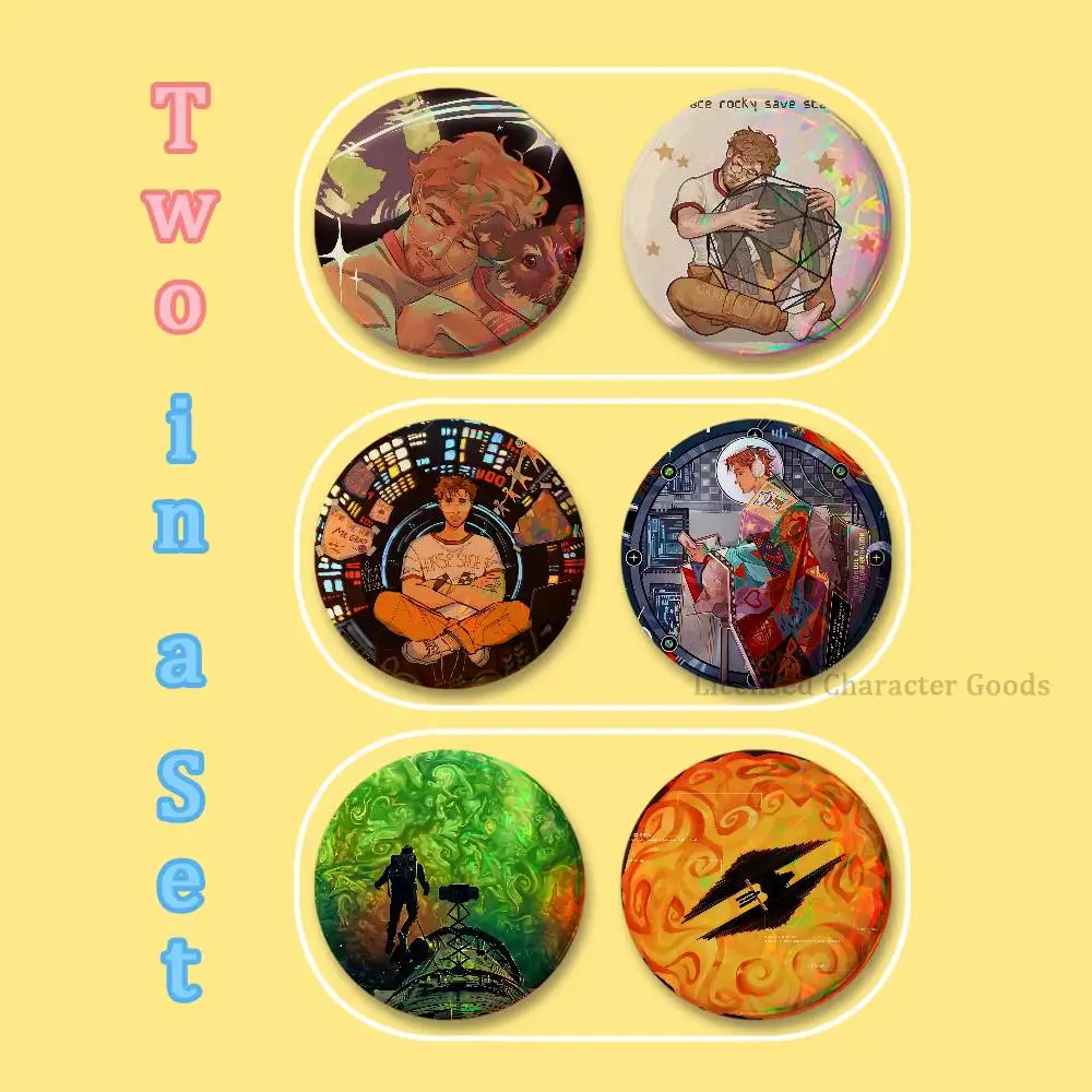 P-Project H-Hail M-Mary Rocky Grace Printed Pins 2 piece set Couple Badges Decorations Souvenir Collectibles 25 32 44 58 75 mm