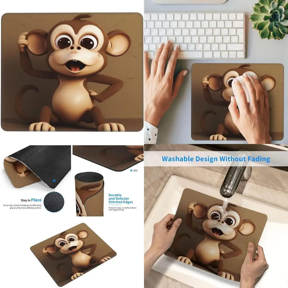 

Cute Monkey Print Gaming Mouse Pad with Stitched Edges and Anti-Slip Rubber Base, 7.9 x 9.5 inches