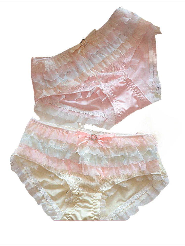 Sexy Lolita Princess Panties, Japanese Cake Layer Lace Net Briefs with Cotton Crotch, New Version Pure-Sexual Women's Underwear