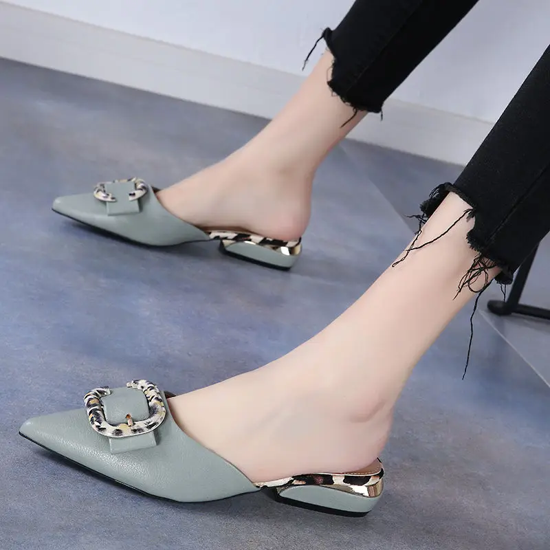 Elegant Medium Heel Women\'s Shoes Bow Luxury Party Fashion Ladies Slippers and Sandals Designer Summer New 2024 Mules Shoes Cute