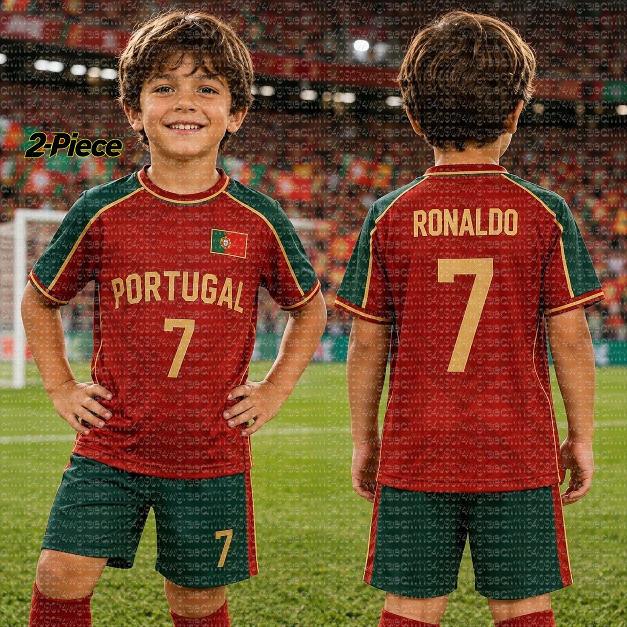 2026 Jungen Ronaldo # 7 Fußballtrikot-Set mit Shorts für Damen, Herren und Kinder, PORTUGAL Fußballfan-Shirt-Shorts-Set, 2-teiliger Trainingsanzug – Detail 6