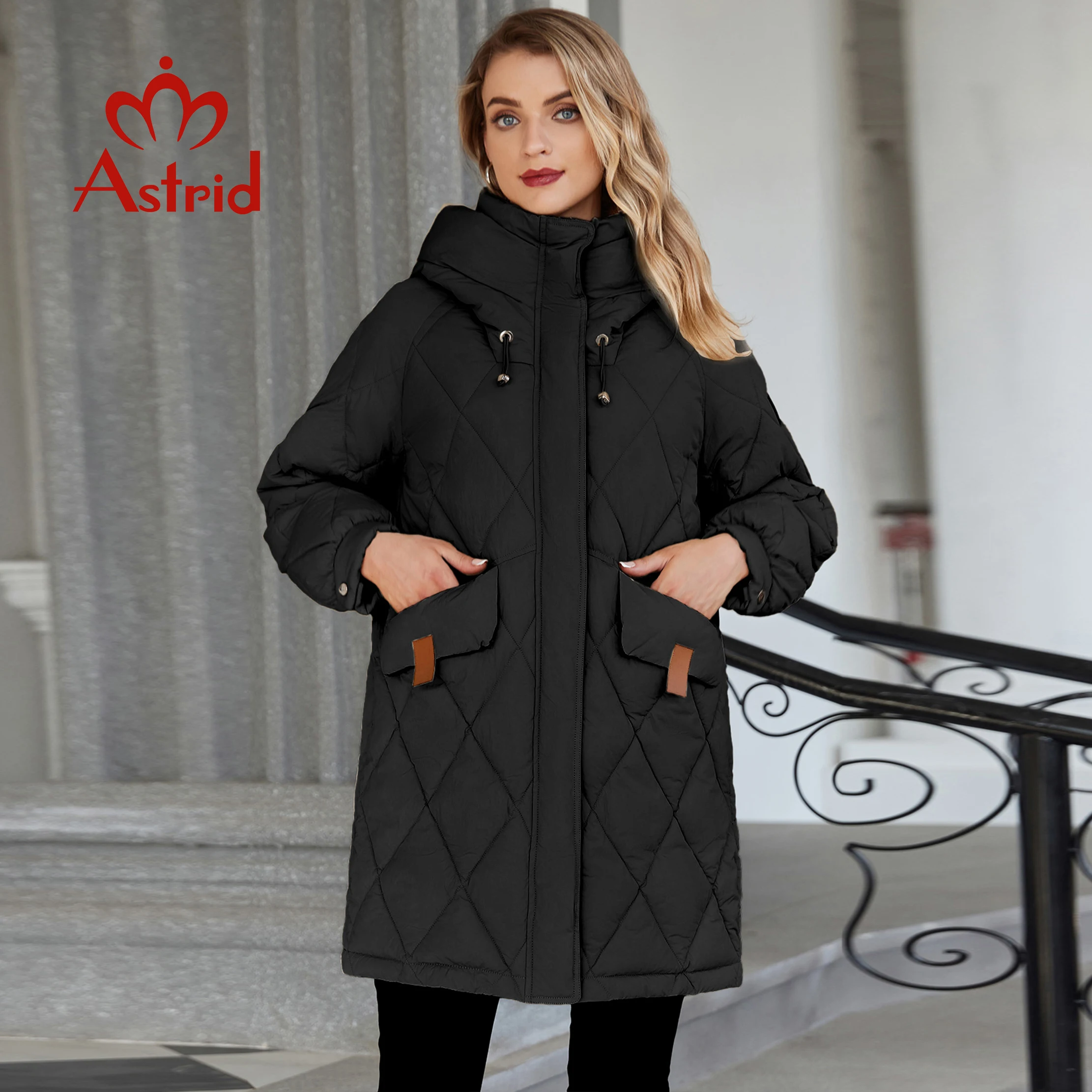 Astrid Winter Women Parka Hooded Thick Warm Padded Fashion Outerwear Long Down Jacket Quilted Coat Loose Female Clothing 20633