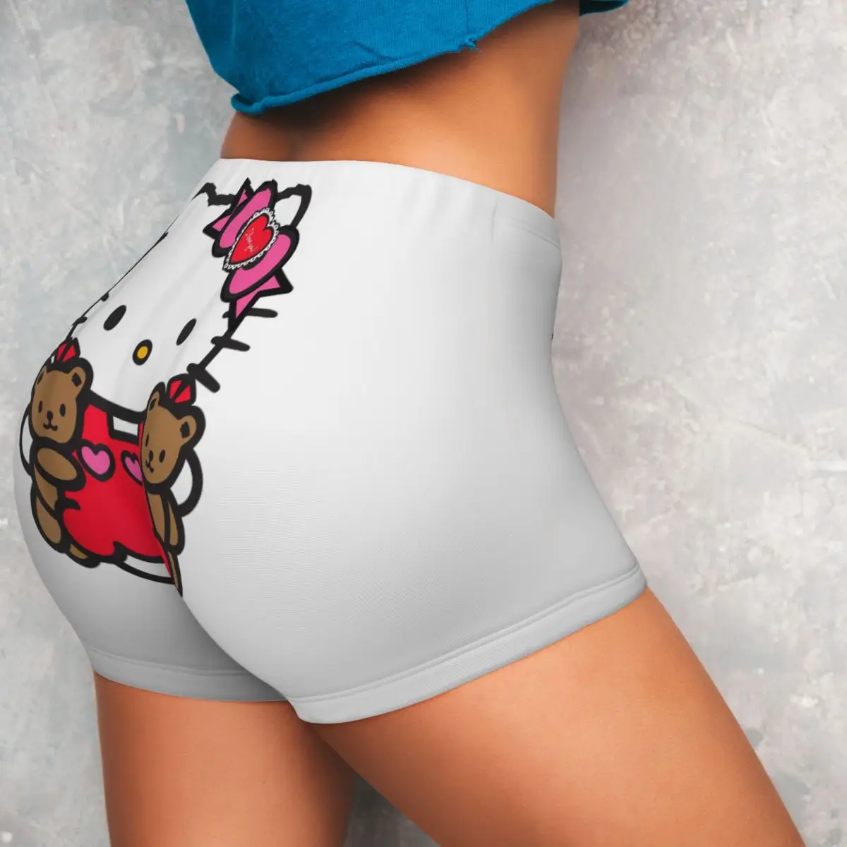 Hello Kitty Valentine Teddy Bear Yoga Shorts Ladies Athletic Fitness Workout Gym Pants